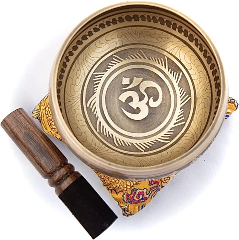 HIMALAYAN BAZAAR Tibetan Singing Bowl Set â€“ Bronze Master Grade with Pure Tone & Thangka Art â€“ Handmade in Nepal by Himalayan Bazaar (Gold & Yellow) - Image 5
