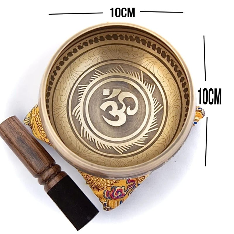 HIMALAYAN BAZAAR Tibetan Singing Bowl Set â€“ Bronze Master Grade with Pure Tone & Thangka Art â€“ Handmade in Nepal by Himalayan Bazaar (Gold & Yellow) - Image 2