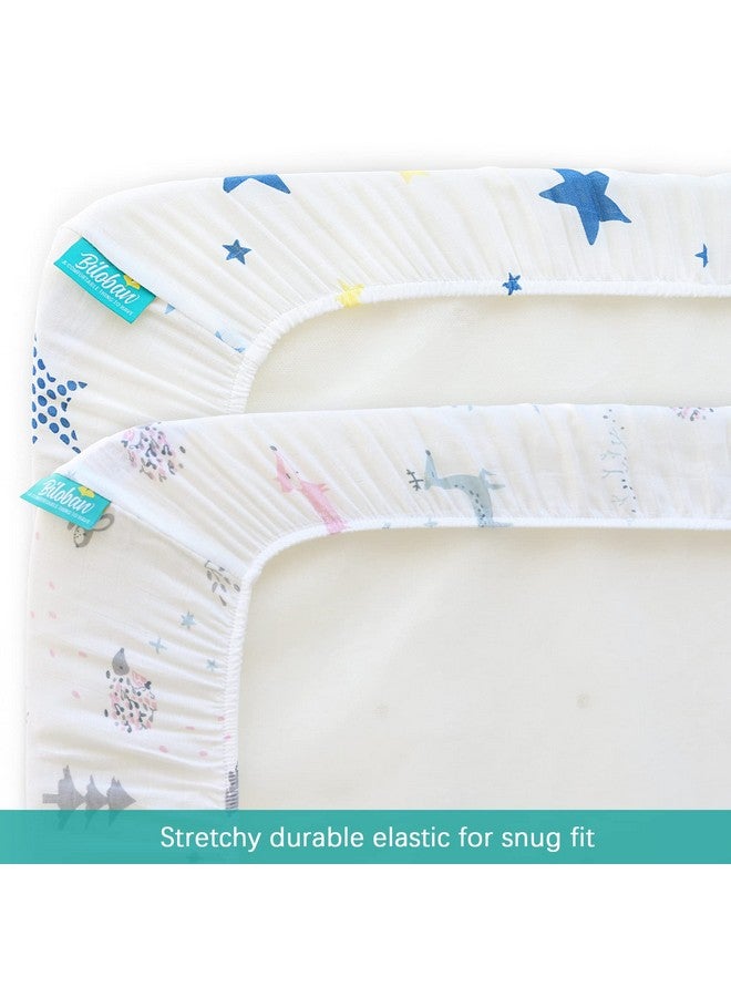 Biloban Muslin Bassinet Sheets Fit For Amke 3 In 1, Besrey, Bellababy, Evolur Stellar, Milliard, Tcbunny And Other Bedside Sleeper Bassinet - Star And Fox - 2 Pack  - Image 2