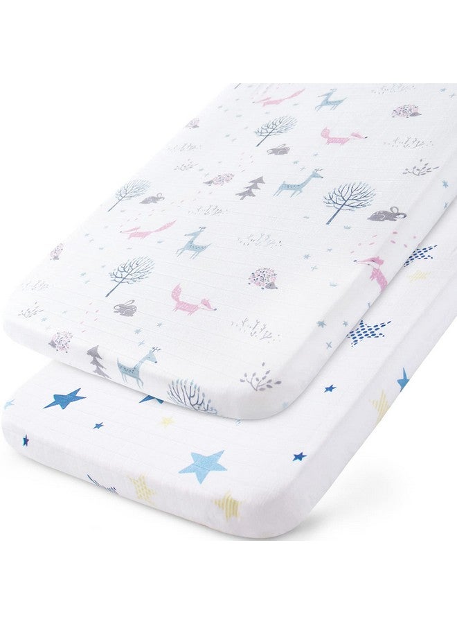 Biloban Muslin Bassinet Sheets Fit For Amke 3 In 1, Besrey, Bellababy, Evolur Stellar, Milliard, Tcbunny And Other Bedside Sleeper Bassinet - Star And Fox - 2 Pack  - Image 1