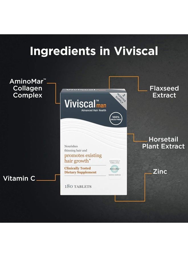 Viviscal Men's Hair Growth Supplements for Thicker, Fuller Hair Clinically Proven with Proprietary Collagen Complex 180 Tablets - 3 Month Supply  - Image 4