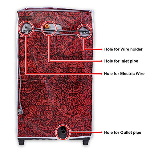 Vintage Pro Top Load Washing Machine Cover Suitable for IFB Back Panel 8 Kg, 8.5 Kg, 9 Kg, 9.5 Kg, 10 Kg, 10.5 Kg, 11 Kg, 11.5 Kg, 12 Kg (66cmsX63cmsX99cms, Red Flower) - Image 5