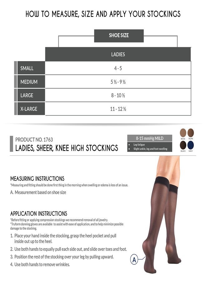Truform Compression 8-15 mmHg Sheer Knee High Stockings Beige, Large, 2 Count (1763BG-L 2PK) - Image 2