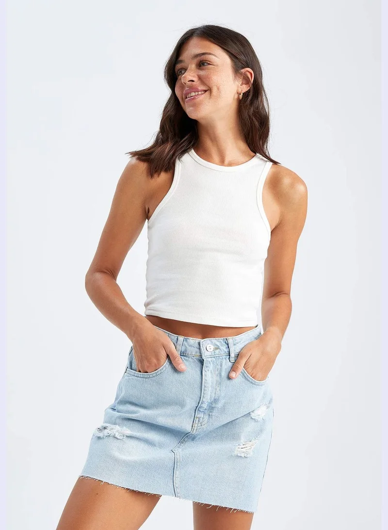 DeFacto A Cut Distressed Mini Jean Skirt
