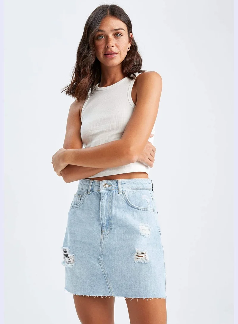 DeFacto A Cut Distressed Mini Jean Skirt