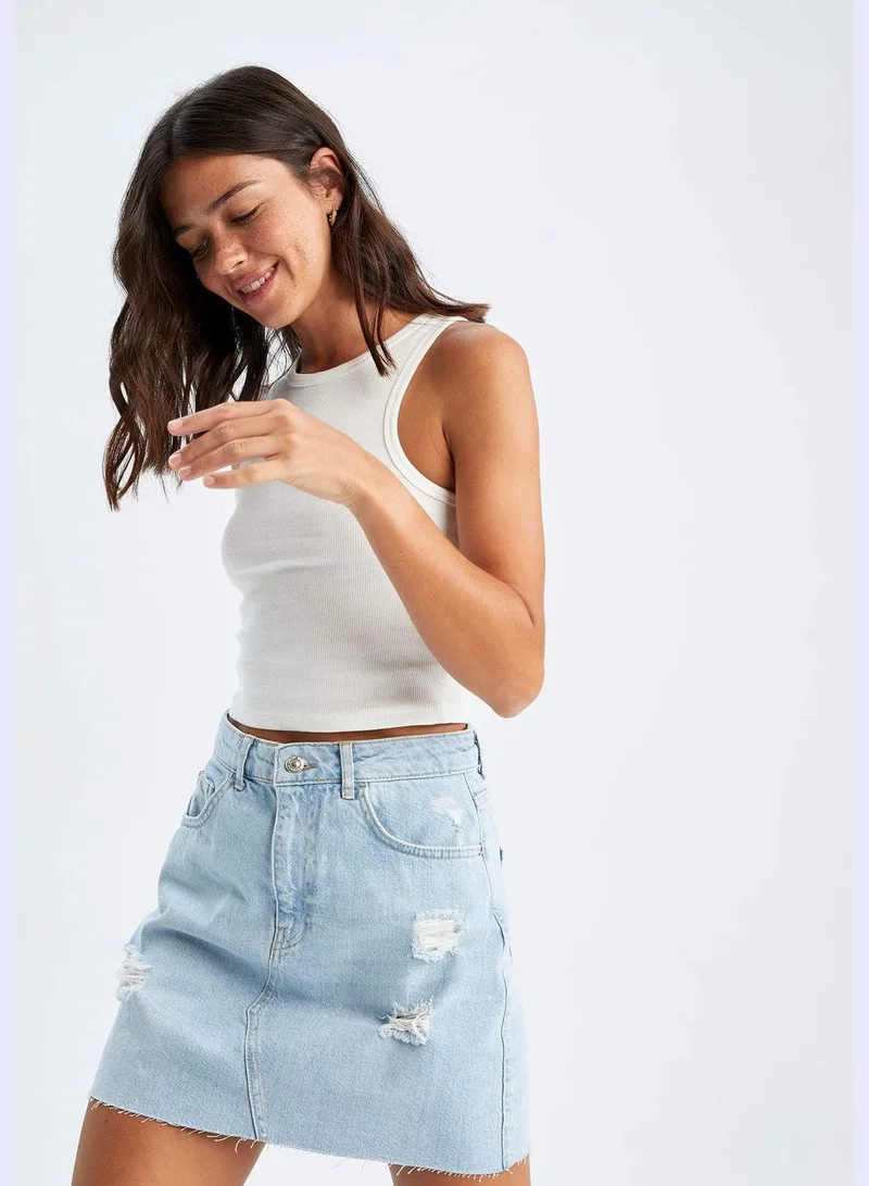 DeFacto A Cut Distressed Mini Jean Skirt