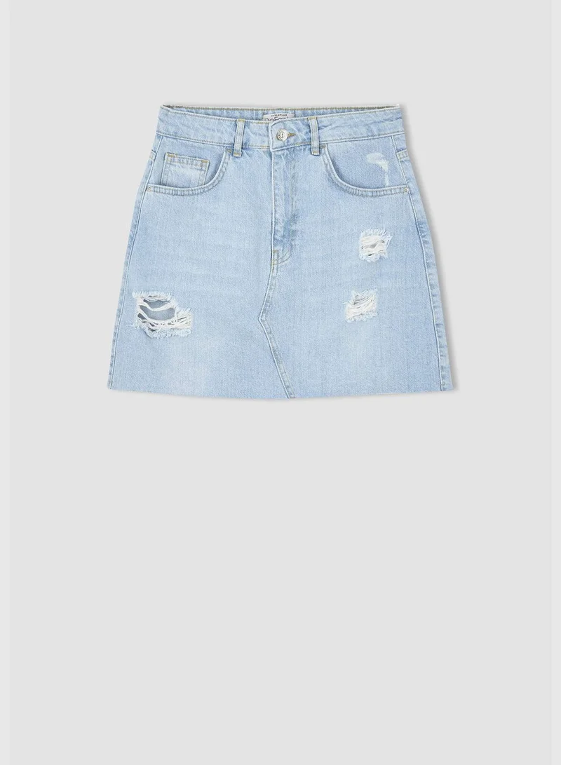DeFacto A Cut Distressed Mini Jean Skirt