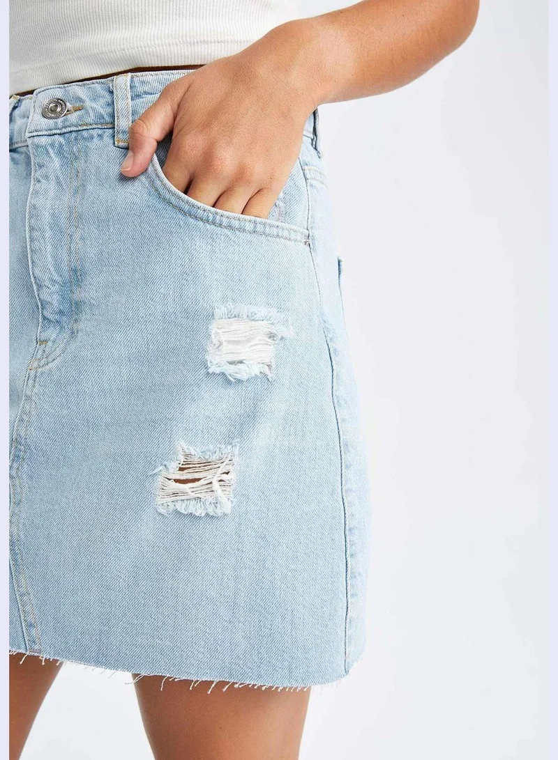 DeFacto A Cut Distressed Mini Jean Skirt