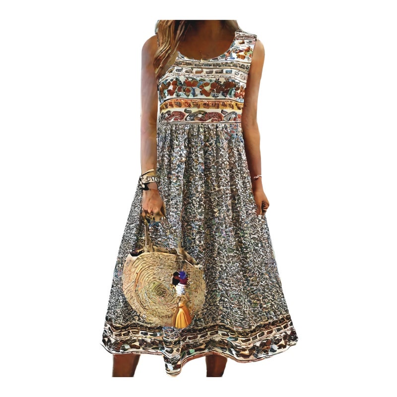 Plus Size Sleeveless Round Neck Floral Print Maxi Dress for Women - Image 1