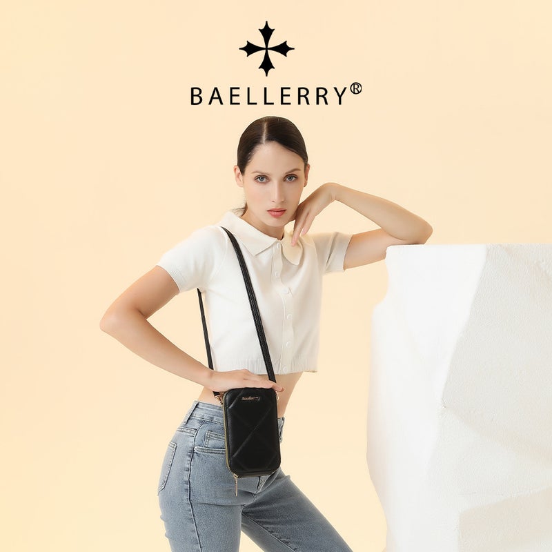 بايلليري حقيبة هاتف نسائية جديدة من baellerry، تصميم كوري عمودي بسحّابين مزدوجين، حقيبة كتف متقاطعة بسعة كبيرة - Image 3