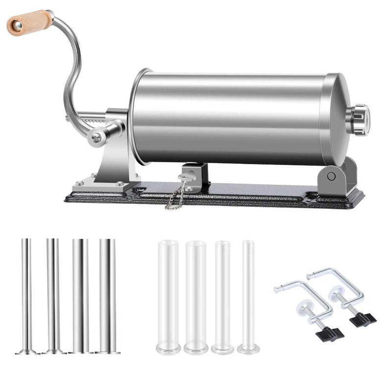 MASTER FENG MASTER FENG Sausage Stuffer  Stainless Steel Homemade Manual Sausage Maker Horizontal Meat Filling Kitchen Machine Packed 8 Stuffing Tubes 6 LBS 35L Horizontal 