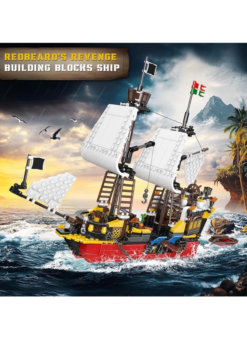 mould king Toy boat，Redbeard's Revenge Pirates Ship Building Kits,Kids  Creative Idea toy , Sailboat Construction Set to Build，Toy pirate ship, Building Playset for Kids who Love Pirates and Model Ships, Gift for 8+ Years Old Kids and Adult 10137（928 Pcs）  - Image 1