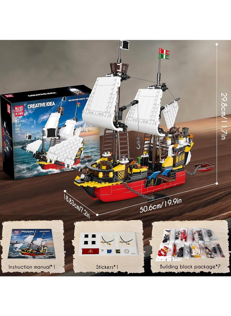 mould king Toy boat，Redbeard's Revenge Pirates Ship Building Kits,Kids  Creative Idea toy , Sailboat Construction Set to Build，Toy pirate ship, Building Playset for Kids who Love Pirates and Model Ships, Gift for 8+ Years Old Kids and Adult 10137（928 Pcs）  - Image 3