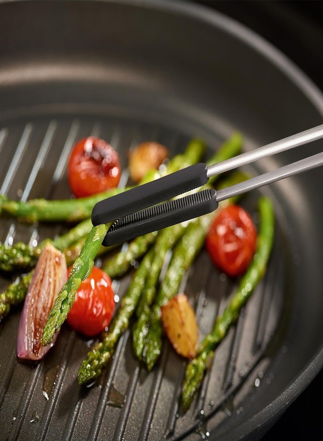 تريانجل ملقط شواء مثلث الشكل برؤوس سيليكون سوداء - 30 سم (11.8 بوصة) - ملقط طهي من الفولاذ المقاوم للصدأ للشواء والتقديم بدقة - آمن للغسل في غسالة الأطباق - Image 2