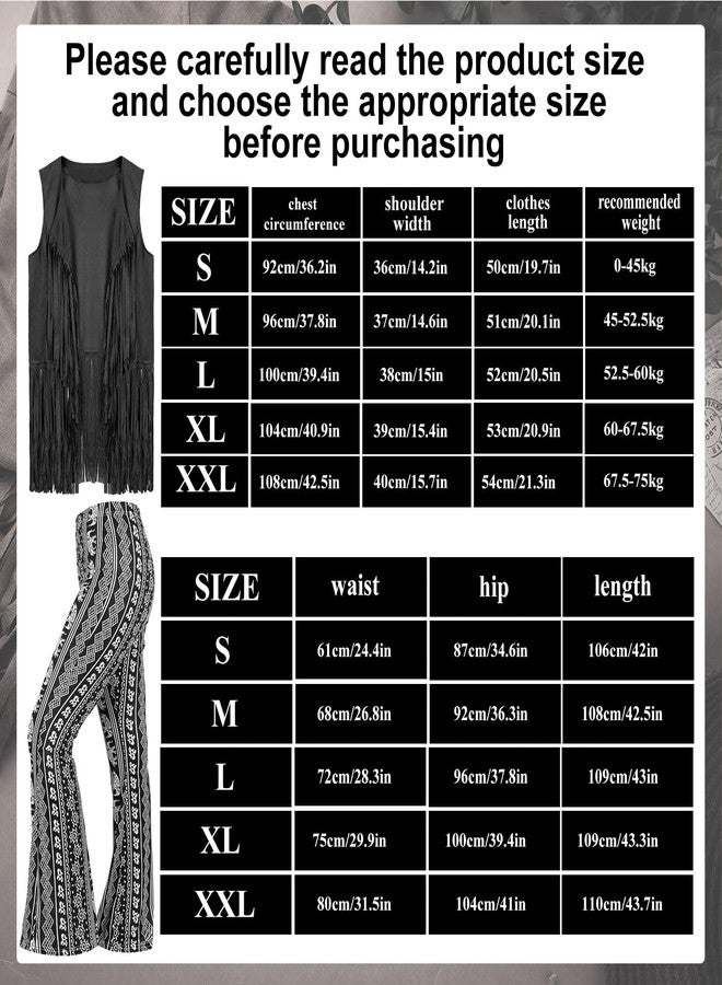 Leumoi 5 Pcs 60s 70s Costume for Women Disco Outfits Hippie Accessories Fringe Vest Boho Flared Pants Set for Carnival(Small,Classic) - Image 4