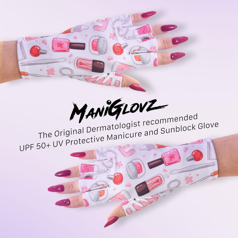 ManiGlovz UPF 50+ UV Light Protective Nail Gloves - Sugar and Spice Print - Image 2