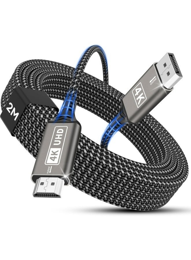 فليفيو كابل DisplayPort إلى HDMI بدقة 4K، كابل أحادي الاتجاه من DP إلى HDMI ذكر-ذكر، يدعم دقة UHD 4K بمعدل 30 هرتز، و2K بمعدل 60 هرتز، و1080p، متوافق مع شاشات العرض/أجهزة العرض/أجهزة التلفزيون عالية الدقة، لينوفو، HP-2M - Image 1