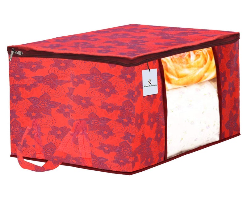Kuber Industries Kuber Industries Metalic Printed 6 Pieces Non Woven Fabric Underbed Storage Bag Cloth Organiser Blanket Cover with Transparent Window RedKUBMART2914  - Image 4