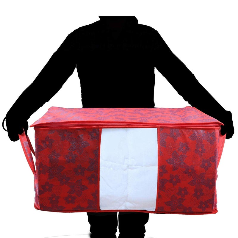 Kuber Industries Kuber Industries Metalic Printed 6 Pieces Non Woven Fabric Underbed Storage Bag Cloth Organiser Blanket Cover with Transparent Window RedKUBMART2914  - Image 3