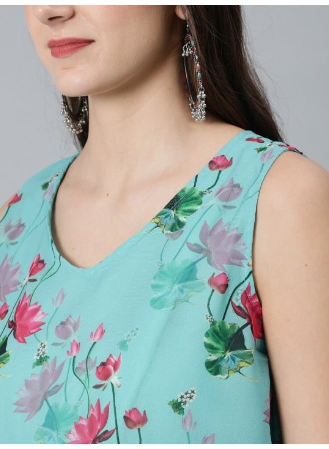 AKS Blue & Pink Floral Printed Maternity Maxi Dress - Image 2