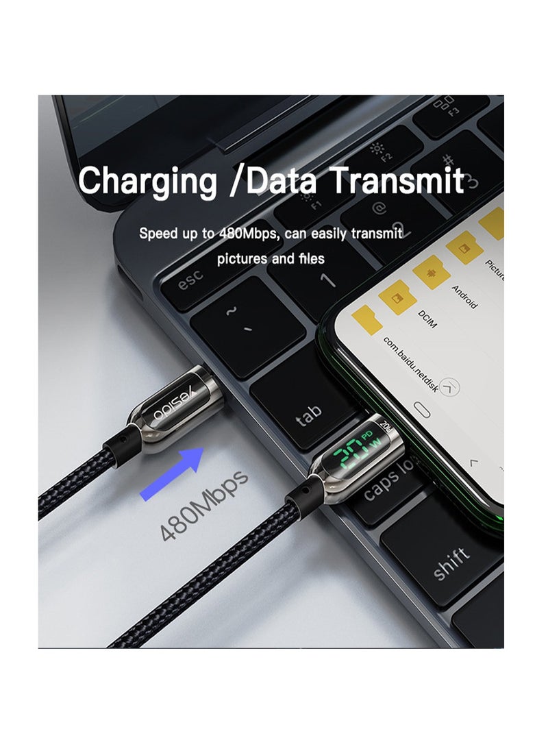 Yesido Yesido CA86 20W Fast Charging Led Digital Display Nylon Braided Zinc Alloy Type-C To Lightning Data Cable - Black  - Image 5