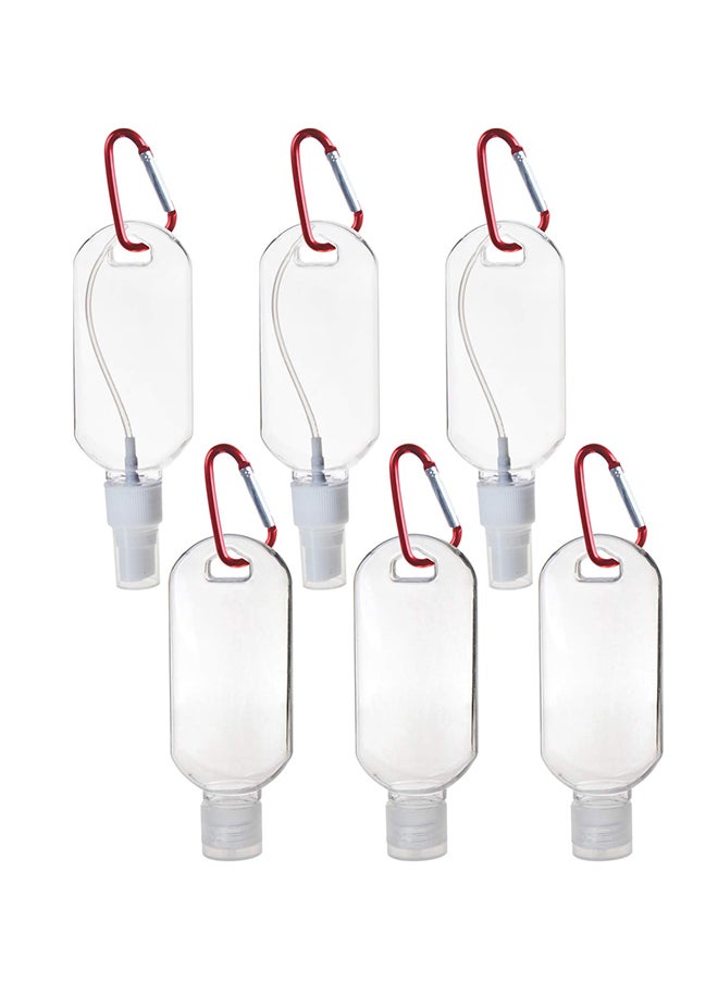 Uotyle 50ml Refillable Bottles with Clip, 6PCS Hand sanitizer Bottles with Clip Travel Plastic Clear Keychain Bottles Empty Squeeze Containers with Hook Carabiner (Random Color Hook)