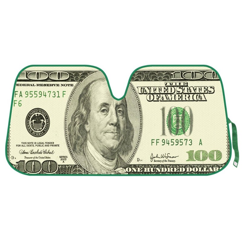 BDK Hundred Dollar Bill Benjamin Franklin Front Windshield Sun Shade  Accordion Folding Auto Sunshade for Car Truck SUV  Blocks UV Rays Sun Visor Protector  Keeps Your Vehicle Cool  58 x 27 Inch