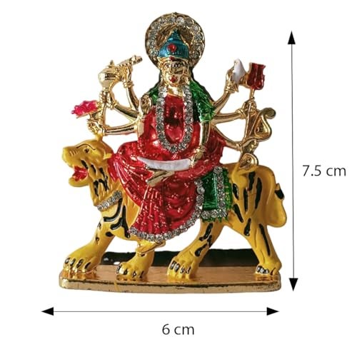 BEXCO Goddess Vaishno Devi MATA Maa Durga Sherawali MATA Idol on Lion Metal Statue for Car Dashboard for Home Decor (Multicolour) - Image 2