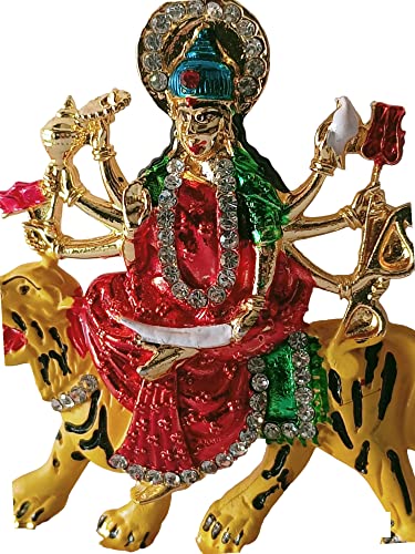 BEXCO Goddess Vaishno Devi MATA Maa Durga Sherawali MATA Idol on Lion Metal Statue for Car Dashboard for Home Decor (Multicolour) - Image 4