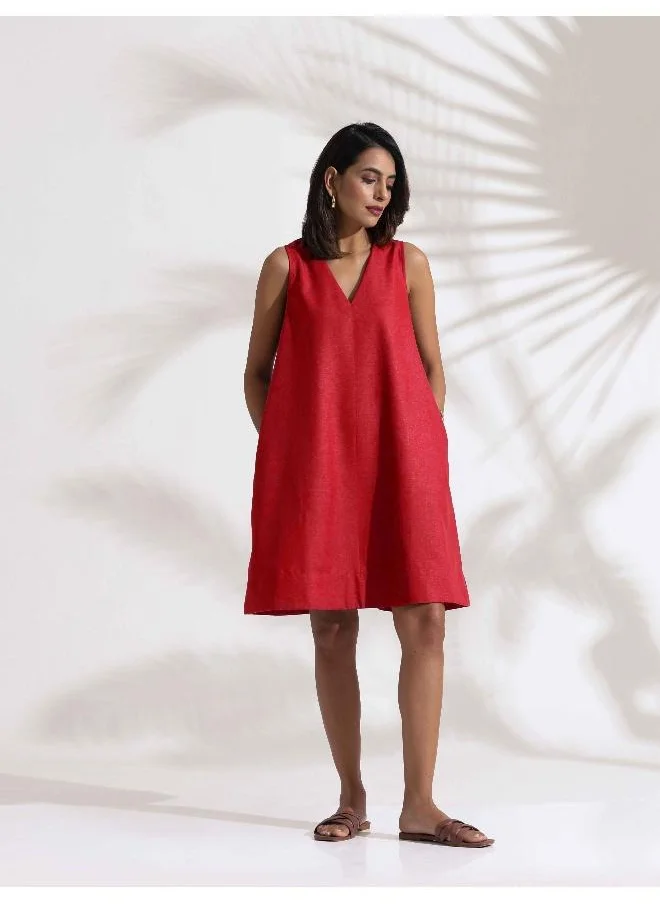 trueBrowns trueBrowns Red Cotton Blend Short Dress