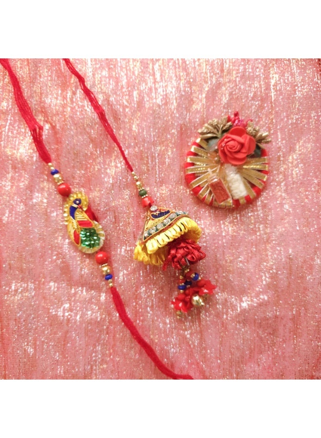 Shreeji Designer Bhai-Bhabhi Rakhi Set with Roli Chawal | Traditional Raksha Bandhan Gift Combo | Handcrafted Ethnic Rakhi for Brother & Sister-in-Law (Design 4)  - Image 3