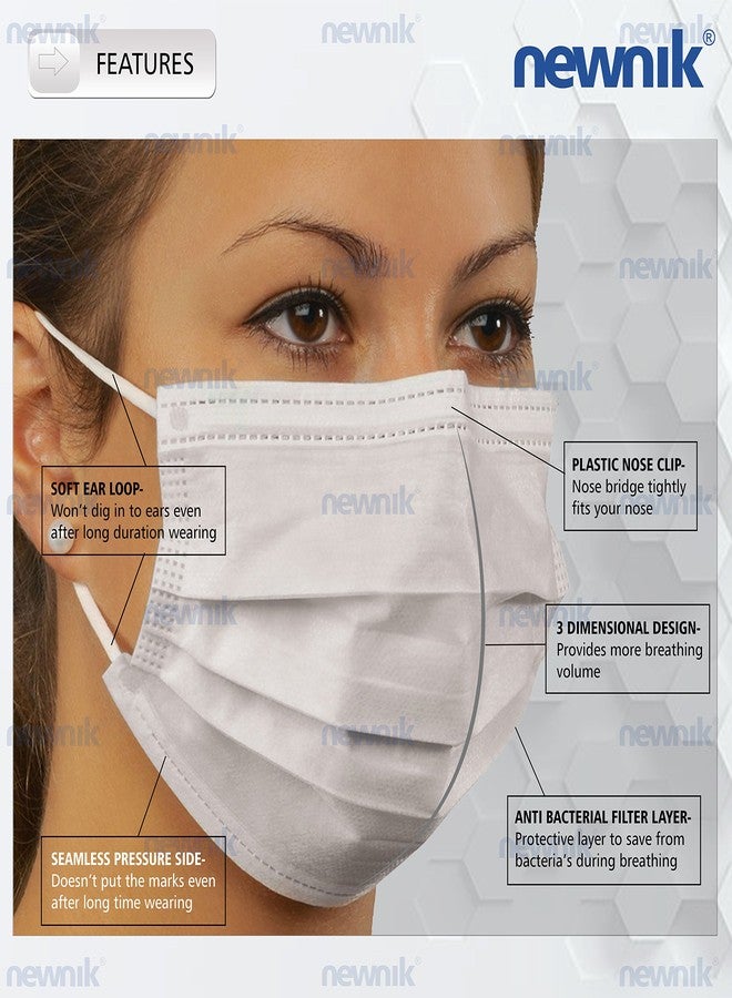 Newnik Premium Disposable Elastic Face Mask 3-Ply | Soft Non-Woven Fabric Mask with Comfortable Ear Loops and Nose Clip | Breathable and Skin-Friendly Protective Masks for Unisex (Pack of 100) - Image 2