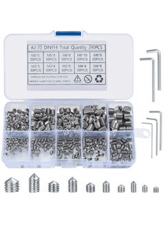 Stainless Steel Grub Cone Point Hex Socket Screws Set, 290 Pcs Metric Thread Allen Key Cup Screw Set with M3 M4 M5 M6 M8 for Door Handles Faucet Light Fixture
