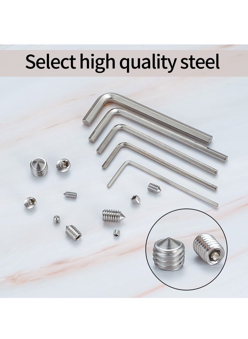 Generic - Stainless Steel Grub Cone Point Hex Socket Screws Set, 290 Pcs Metric Thread Allen Key Cup Screw Set with M3 M4 M5 M6 M8 for Door Handles Faucet Light Fixture - Image 1