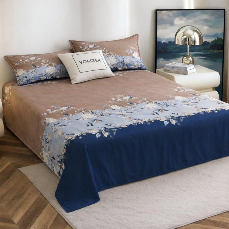 VOMZER Cotton Feel King Size Flat Bedsheet for Double Bed, 1 Cotton Feel Bed Sheet Double Bed (90 X 100 Inches) with 2 Pillow Cover - Image 5