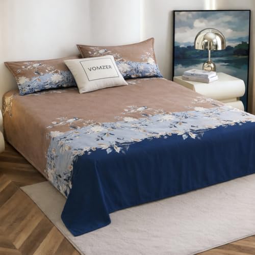 VOMZER Cotton Feel King Size Flat Bedsheet for Double Bed, 1 Cotton Feel Bed Sheet Double Bed (90 X 100 Inches) with 2 Pillow Cover - Image 1