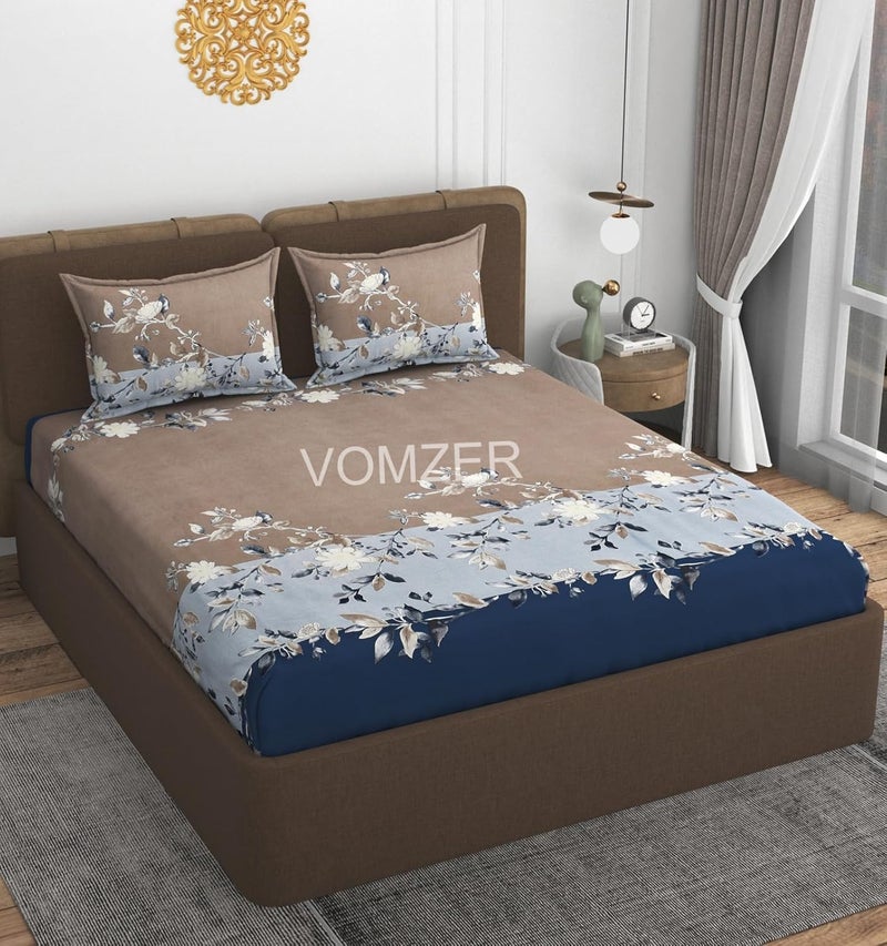 VOMZER Cotton Feel King Size Flat Bedsheet for Double Bed, 1 Cotton Feel Bed Sheet Double Bed (90 X 100 Inches) with 2 Pillow Cover - Image 2