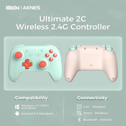 AKNES 8Bitdo Ultimate 2C Wireless 2.4G Controller for Windows PC and Android, Gamepad with Hall Effect Joysticks and Hall Triggers, 1000Hz Polling Rate, Remappable L4/R4 Bumpers - Mint - Image 2