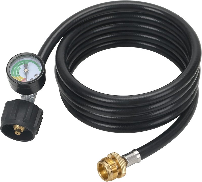 ATTKE Propane Hose Adapter 1lb to 20lb with Gauge, 12FT Propane Tank Grill Adapter Converter for Weber Q Grill, Mr. Heat Propane Heat, Blackstone 17/22‘’ Griddle, Coleman Camping Stove and More - Image 1