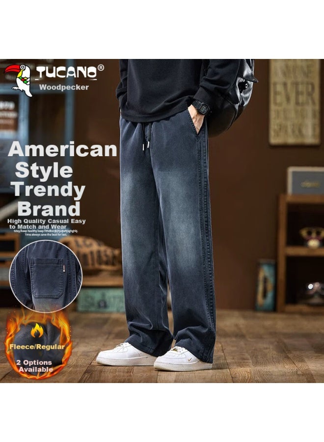 Tucano Tucano Men's Autumn And Winter Casual Pants Men's Loose Straight Wide Leg American Style Jeans Starry Blue Xl - Image 1