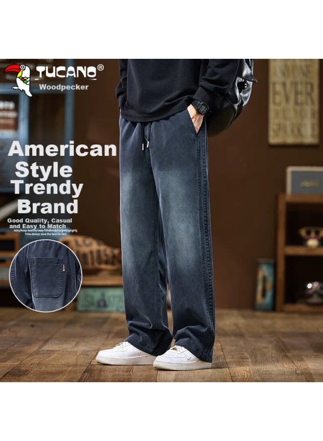 Tucano Tucano Men's Autumn And Winter Casual Pants Men's Loose Straight Wide Leg American Style Jeans Starry Blue Xl - Image 2