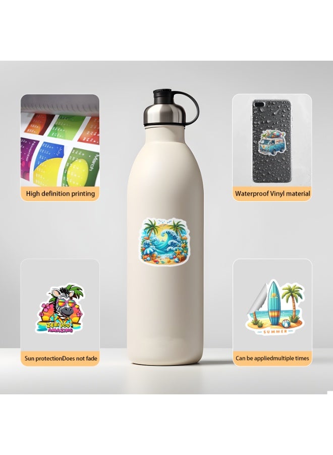 ORAINBOW 50 PCS Summer Beach Stickers Patches Laptop Water Bottles Skateboard Luggage Computer Waterproof Vinyl Decals Vibes Items for Kids Teens Girls Adults - Image 4