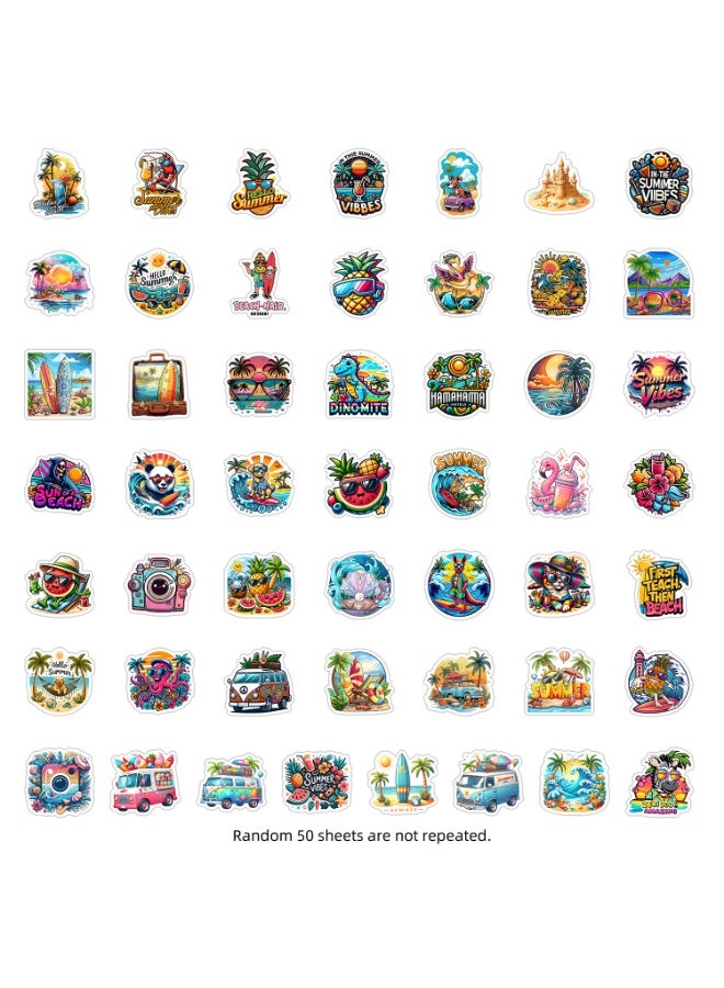 ORAINBOW 50 PCS Summer Beach Stickers Patches Laptop Water Bottles Skateboard Luggage Computer Waterproof Vinyl Decals Vibes Items for Kids Teens Girls Adults - Image 2