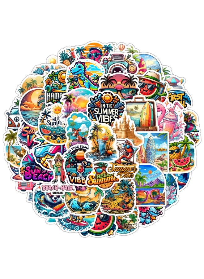 ORAINBOW 50 PCS Summer Beach Stickers Patches Laptop Water Bottles Skateboard Luggage Computer Waterproof Vinyl Decals Vibes Items for Kids Teens Girls Adults - Image 1
