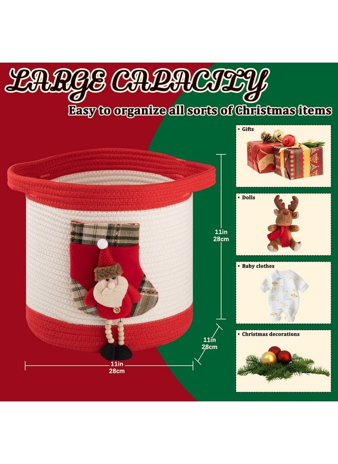 OIAHOMY - OIAHOMY Christmas Basket with Santa Stocking, Christmas Ornament Storage Basket with Handles, Christmas Baskets for Gifts Empty Use in Living Room Storage, Kids, Pet Toy Basket - Red - Image 1