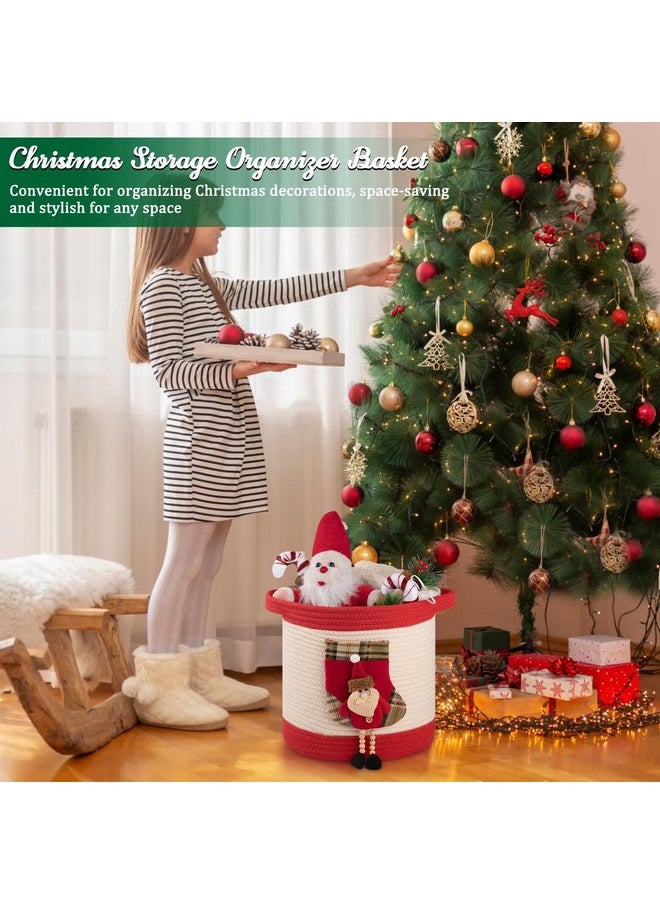 OIAHOMY - OIAHOMY Christmas Basket with Santa Stocking, Christmas Ornament Storage Basket with Handles, Christmas Baskets for Gifts Empty Use in Living Room Storage, Kids, Pet Toy Basket - Red - Image 1