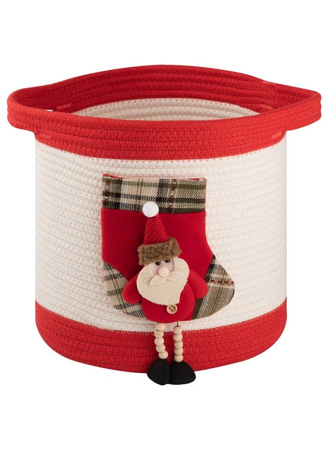OIAHOMY - OIAHOMY Christmas Basket with Santa Stocking, Christmas Ornament Storage Basket with Handles, Christmas Baskets for Gifts Empty Use in Living Room Storage, Kids, Pet Toy Basket - Red - Image 1