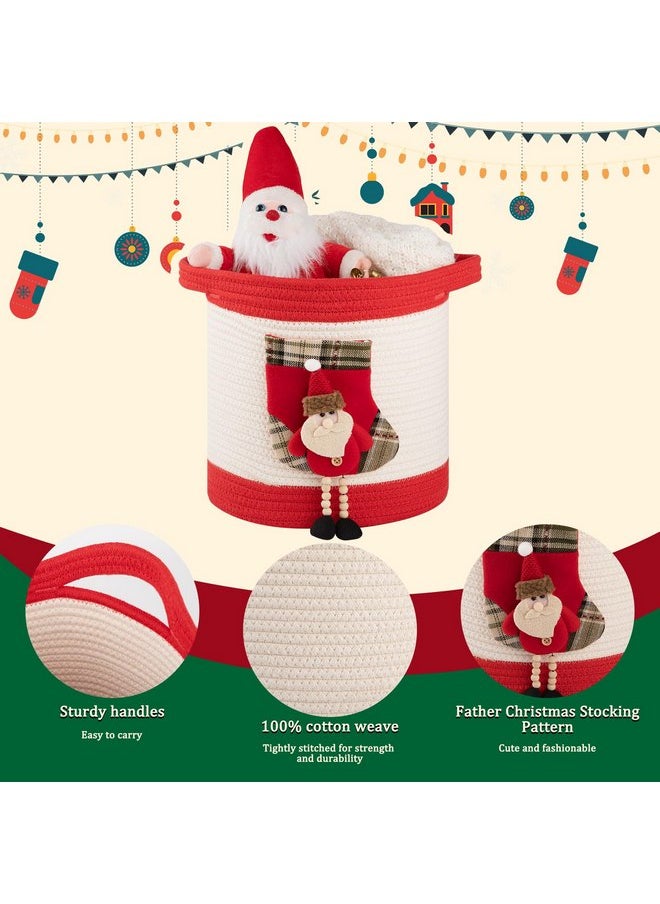 OIAHOMY - OIAHOMY Christmas Basket with Santa Stocking, Christmas Ornament Storage Basket with Handles, Christmas Baskets for Gifts Empty Use in Living Room Storage, Kids, Pet Toy Basket - Red - Image 1