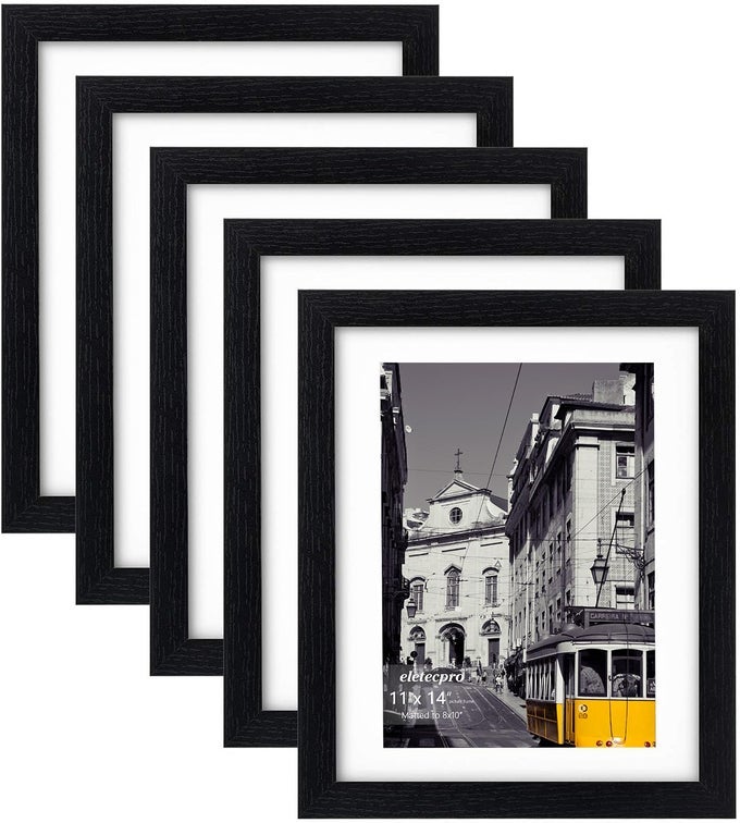 11X14 PICTURE FRAMES SET OF 5 GALLERY WALL FRAME DISPLAY 8X10 PHOTO WITH MAT OR 11X14 WITHOUT MAT PICTURE FRAME COLLAGE WALL DECOR FOR WALL MOUNTING BLACK