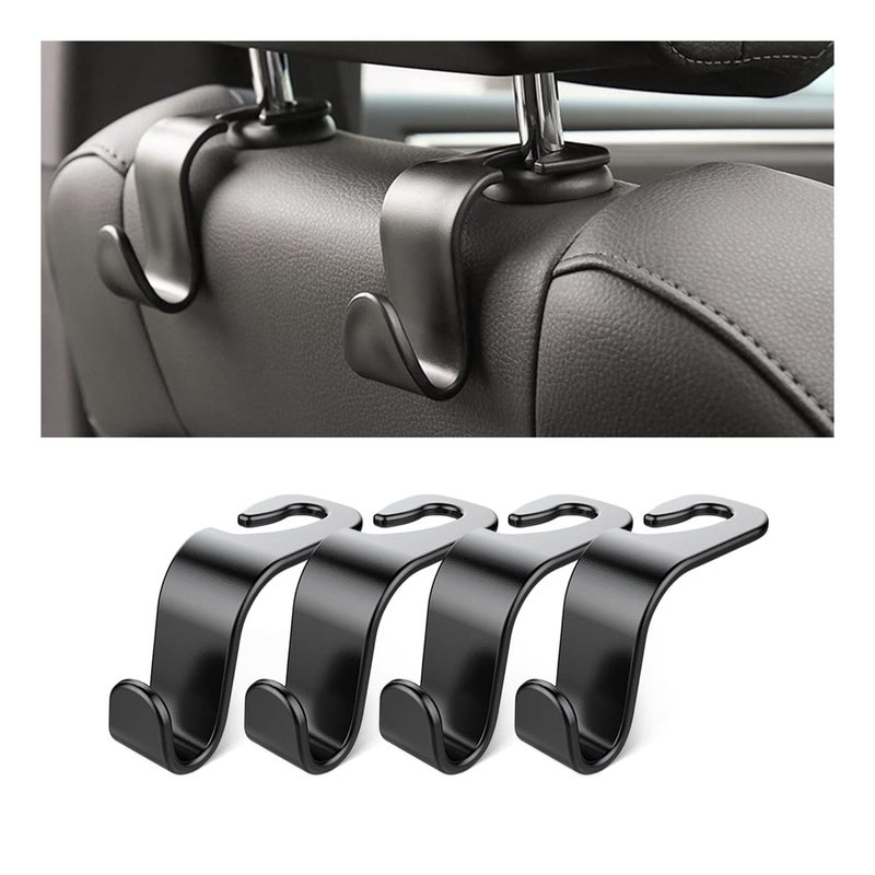 Hanemia Car Back Seat Headrest Hooks, 4 Pack Black Stylish Back Seat Hanger for Car Handbag Clothes Coats Grocery Bags, Car Interior Accessories (Black2) - Image 1